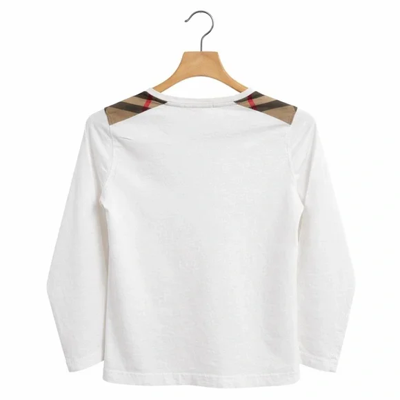 Burberry Kids White Long Sleeve Nova Check Shoulder Tee 10Y / 140 Unisex - Picture 6 of 10
